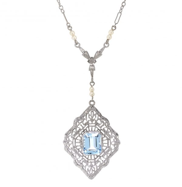 Art Deco Aquamarine & Pearl Lavalier Necklace – Zabler Design Jewelers