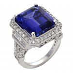 10.85ct Emerald Cut Tanzanite & Diamond Halo Ring