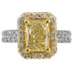 2.18ct Radiant Cut Fancy Yellow Diamond Halo Ring