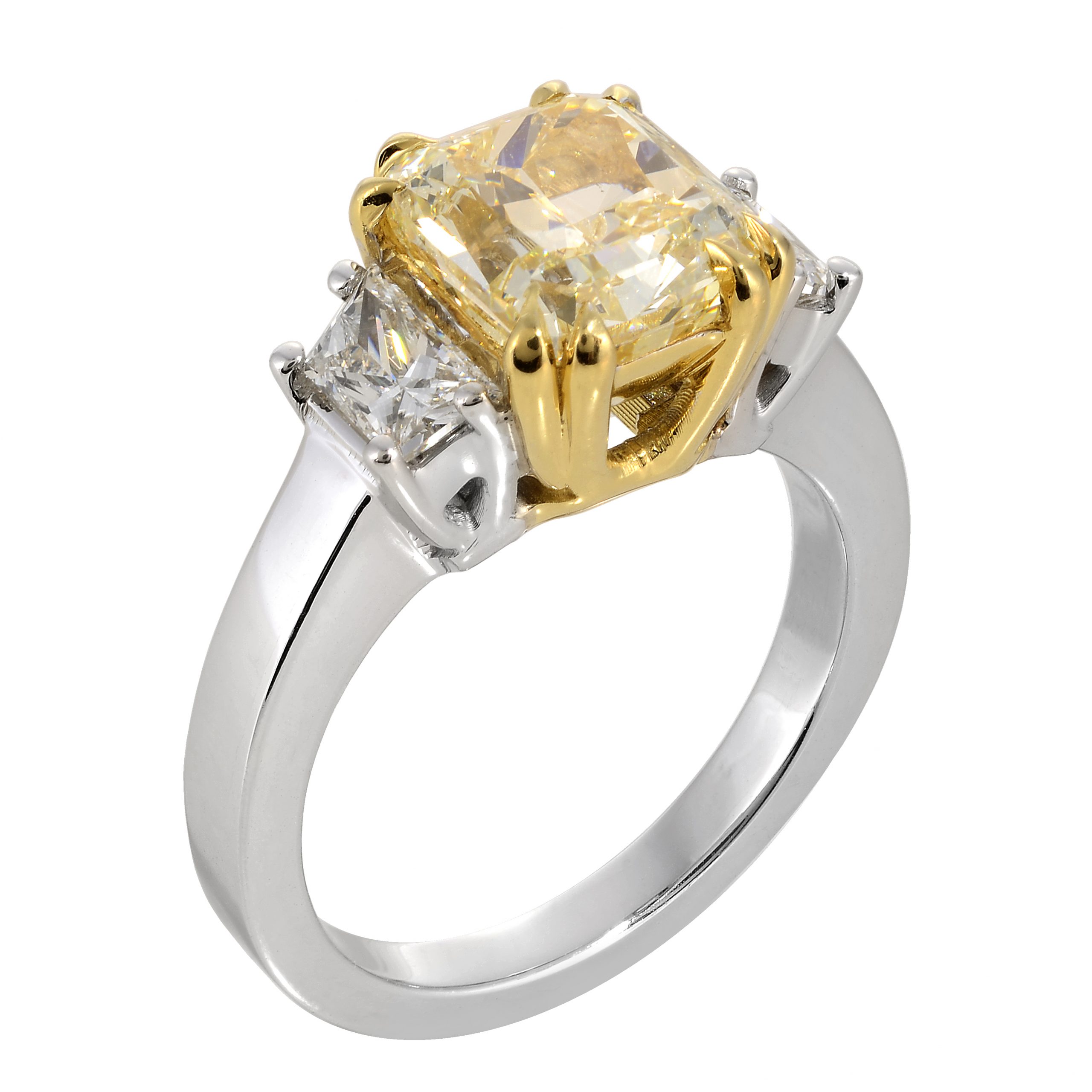 3.02ct Radiant Cut Fancy Yellow Diamond Three-Stone Ring – Zabler ...