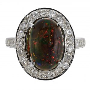 2.00ct Ethiopian Black Opal & Diamond Halo Ring