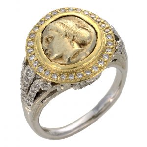 Hekte Sixth Stater Coin Ladies’ Ring with Diamond Halo