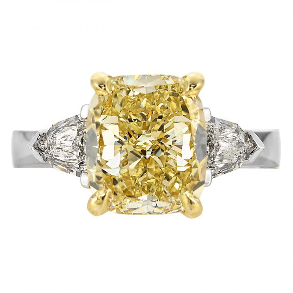 4.26ct Cushion Fancy Yellow Diamond Three-Stone Ring – Zabler Design ...