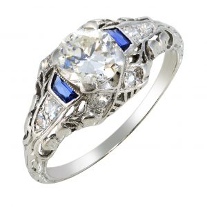 Art Deco Diamond & Sapphire Filigree Ring