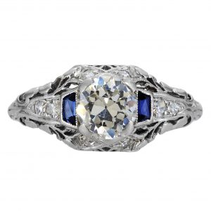 Art Deco Diamond & Sapphire Filigree Ring