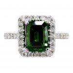 3.10ct Emerald Cut Tsavorite & Diamond Halo Ring