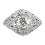 Art Deco 0.96ct Diamond Filigree Engagement Ring